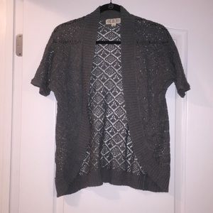 Pink Rose Grey Open Front Cardigan Small